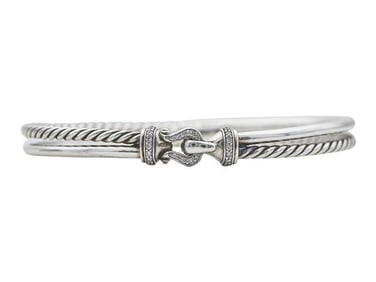 David Yurman Buckle Classic Cable Sterling Silver Diamond 3mm Bracelet