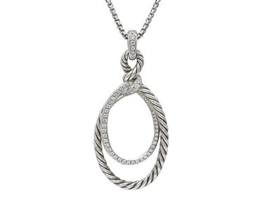 David Yurman Sterling Silver Diamond Oval Crossover Pendant