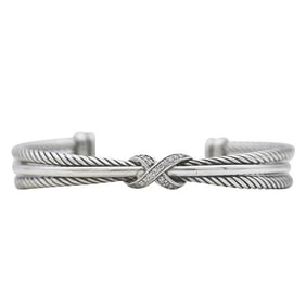 David Yurman X Crossover Sterling Silver Diamond Open Cuff Bracelet