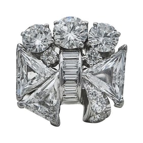 Platinum Mixed-Cut Diamond Geometric Design Ring