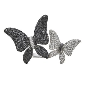 Effy 14k White Gold Colorless and Black Diamond Butterfly Ring