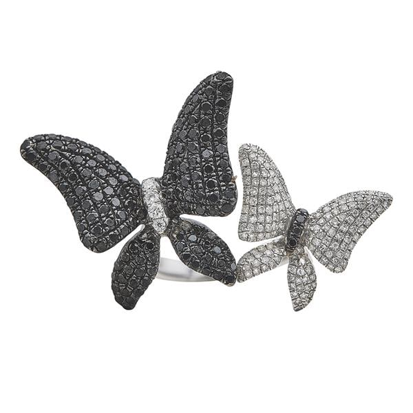 Effy 14k White Gold Colorless and Black Diamond Butterfly Ring (1 of 3)