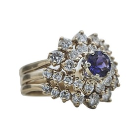 14k Yellow Gold Amethyst and Diamond Cluster Ring