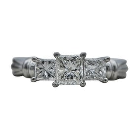 Platinum Princess-Cut Diamond 3 Stone Engagement Ring