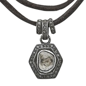 Sterling Silver Rose-Cut Diamond and Diamond Slice Pendant Necklace on Leather Cord