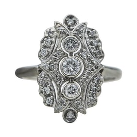 Art Deco Style 14k White Gold Round and Single-Cut Diamond Ring