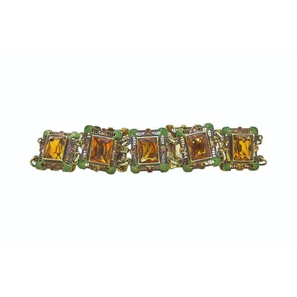 Vintage 14k Yellow Gold Citrine and Enamel Gemstone Bracelet (1 of 3)