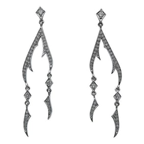 18k White Gold Diamond Antler Drop Earrings