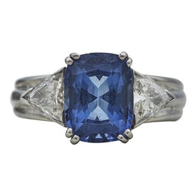 14k White Gold Tanzanite and Diamond Three Stone Ring