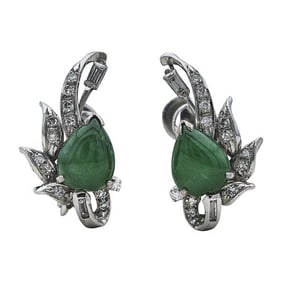 My Fair 18k White Gold Pear-Shaped Jade and Diamond Earrings