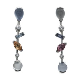 Cartier Meli Melo Platinum Multi Gem-Set Drop Earrings