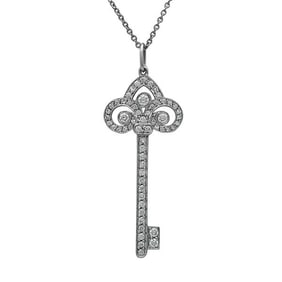 Tiffany & Co. Fleur de Lis Key Platinum Diamond Pendant Necklace