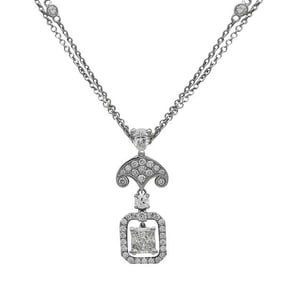 18k White Gold Mixed-Cut Diamond Double Chain Pendant Necklace