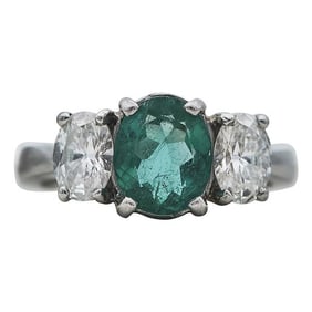 Platinum Emerald and Diamond 3 Stone Ring