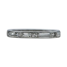 Platinum Alternating Round and Baguette-Cut Diamond Band Ring