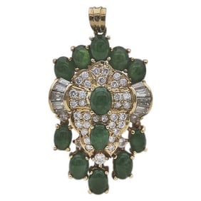 18k Yellow Gold Diamond and Jade Articulated Pendant