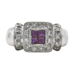 18k White Gold Diamond and Ruby Illusion Ring