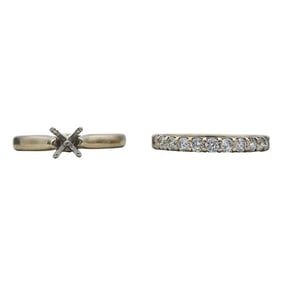 14k Yellow Gold Diamond Band Ring and Engagement Ring Setting