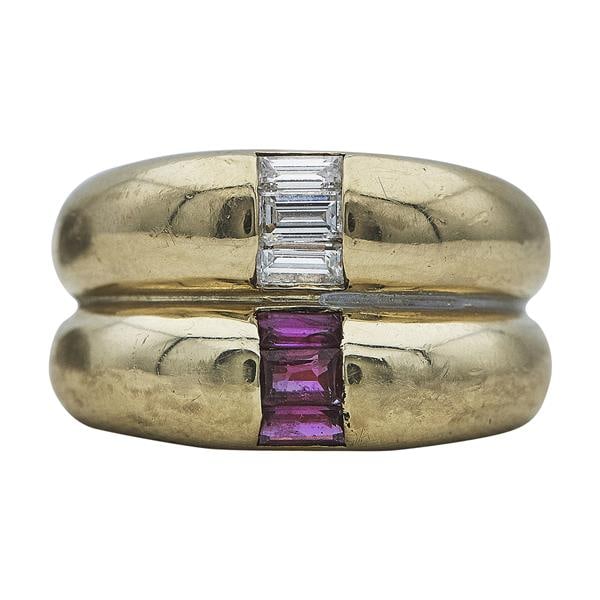 18k Yellow Gold Ruby and Diamond Double Dome Band Ring (1 of 3)