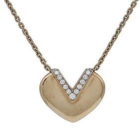 Louis Vuitton 18k Rose Gold Diamond V Heart Pendant Necklace