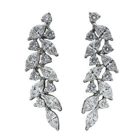 14k White Gold Diamond Cluster Climber Earrings