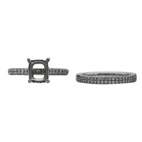 Daussi 18k White Gold Pavé-Set Diamond Engagement Ring Setting and Wedding Band Ring