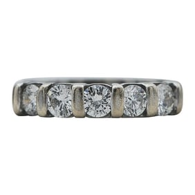 14k White Gold 5 Stone Bar-Set Diamond Band Ring