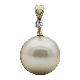 18k Yellow Gold 14.5mm Golden South Sea Pearl and Diamond Pendant