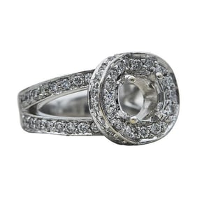 18k White Gold Diamond Halo Split Shank Engagement Ring Setting