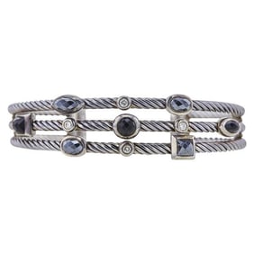 David Yurman Sterling Silver Diamond, Black Onyx and Hematite Cuff Bracelet