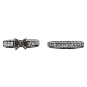 14k White Gold Diamond Engagement Ring Setting and Wedding Band Ring