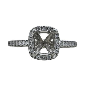 Platinum Diamond Halo Cushion-Cut Engagement Ring Mounting