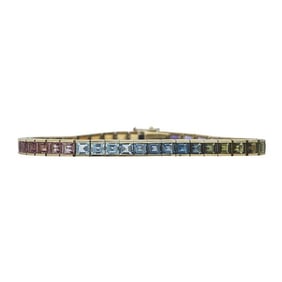 18k Yellow Gold Multi Gem Set Rainbow Tennis Bracelet