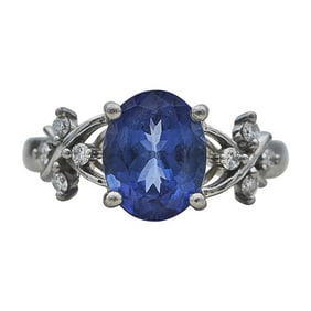 Platinum Oval-Shaped Tanzanite and Diamond Ring
