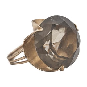 Modernist 14k Rose Gold Smokey Quartz Cocktail Ring