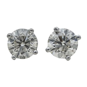 14k White Gold Diamond 3.12 ctw 4 Prong Basket Stud Earrings