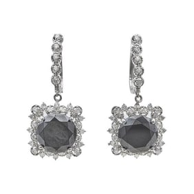 14k White Gold Black Diamond and Colorless Diamond Drop Earrings