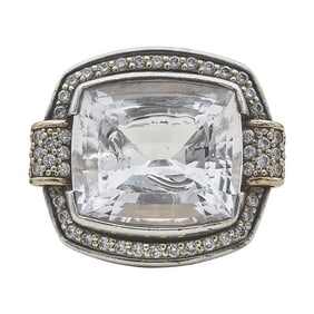 Caviar Silver and 18k Yellow Gold White Topaz and Diamond Ring