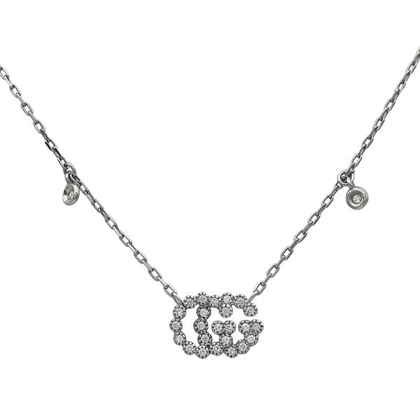 Gucci Double G 18k White Gold Diamond Station Necklace (1 of 4)