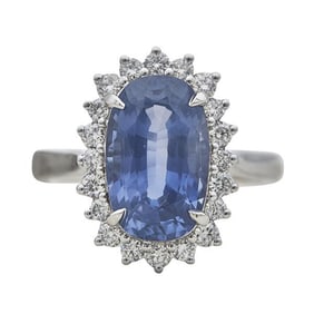 14k White Gold Color Change Sapphire and Diamond Halo Ring, 5.63 carats, No Heat, Sri Lanka