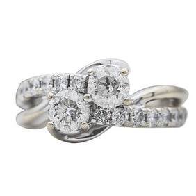 14k White Gold Two Row Diamond Bypass Ring