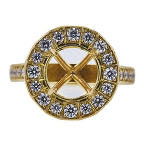 18k Yellow Gold Diamond Halo Round-Cut Engagement Ring Setting