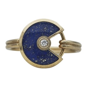 Cartier Amulette 18k Yellow Gold Lapis Lazuli and Diamond Ring