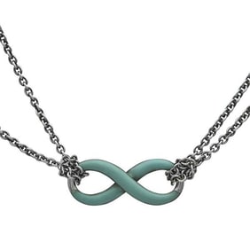 Tiffany & Co. Sterling Silver Enamel Infinity Pendant Double Chain Necklace