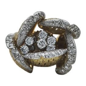 18k Yellow Gold and Platinum Diamond Expandable En Tremblant Flower Ring