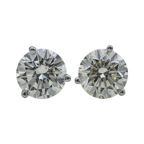 14k White Gold Diamond 2.70 ctw 3 Prong Martini Stud Earrings