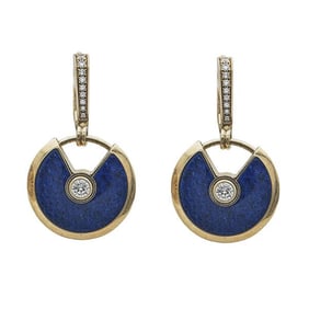 Cartier Amulette 18k Yellow Gold Lapis Lazuli and Diamond Drop Earrings