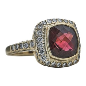14k Yellow Gold Pink Tourmaline and Diamond Ring