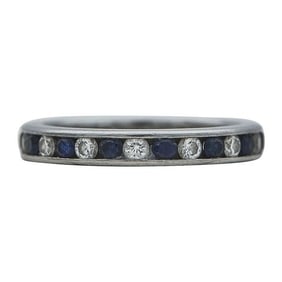 Tiffany & Co. Platinum Channel-Set Alternating Sapphire and Diamond Band Ring