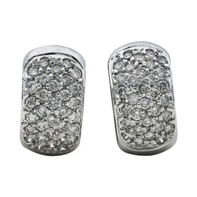 14k White Gold Diamond Huggie Hoop Earrings